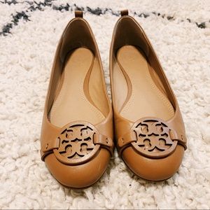Tory Burch Brown Logo Leather Flat Moccasin Shoes
